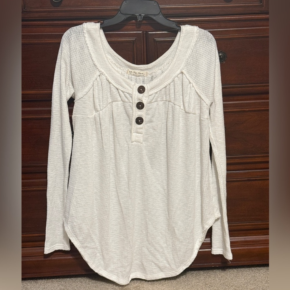 Free People Women’s White Long Sleeve Tunic Top Blouse With Buttons Small